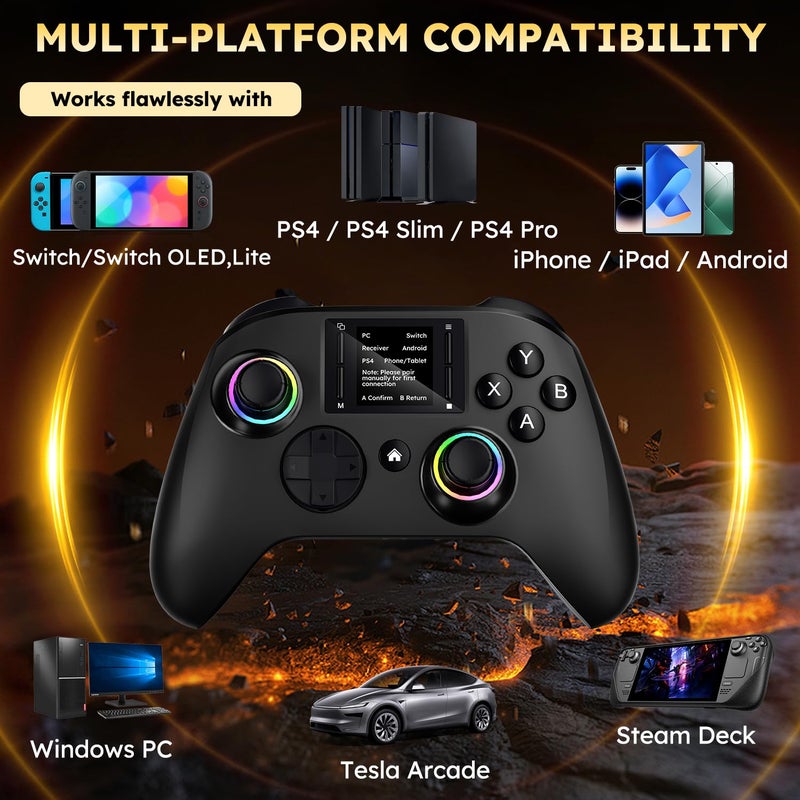 pedroshaw Interactive Screen Wireless Gaming Controller, Compatible with PC/PS4/Switch/Android/iOS, 4 Programmable Buttons, Turbo, 6-axis Gyro, Dual Vibration, RGB Lighting, Share, Screenshot, 1000mAh, Wake-up, Black - Image 4